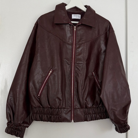 Women's dark red Leather Jacket - Picture 3 of 3